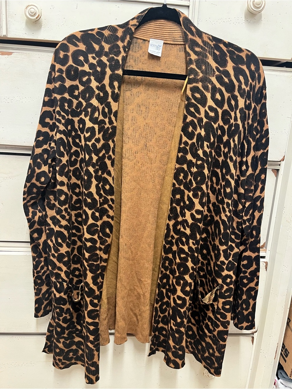 Terra & Sky Leopard Print Open Cardigan in Tan and Black